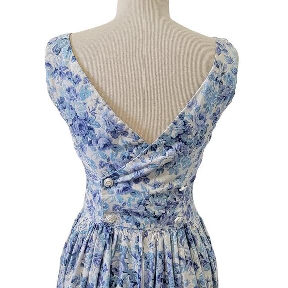 Vintage Floral Lace V Back Tank Darted Traditional Dress Made In USA 100% Cotton - Picture 5 of 11